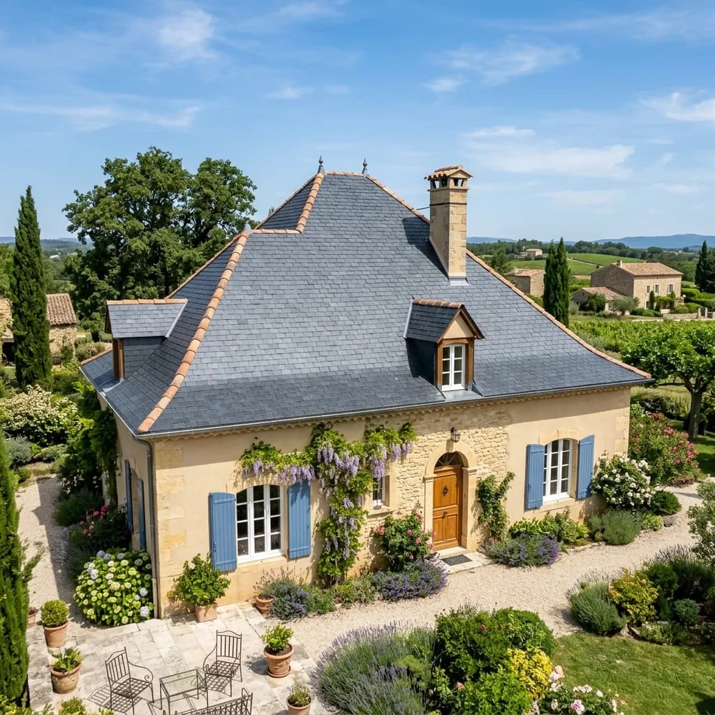 Artisan couvreur travaillant sur une toiture